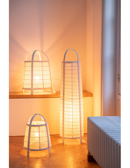 Lampe à poser japonaise Hauteur 52 cm en Coton Bambou Blanc Rya - 2