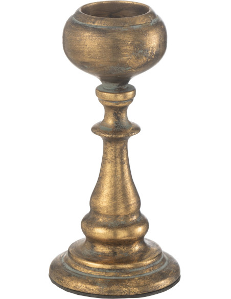 Bougeoir sur pied vintage Hauteur 21 cm en Métal Doré Vieilli Rem - 1