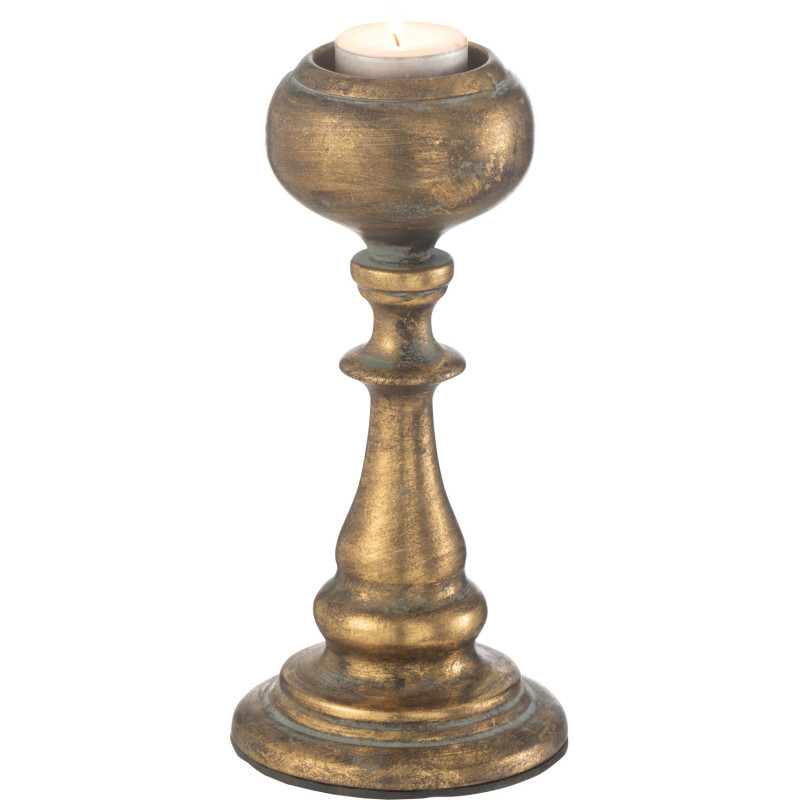 Bougeoir sur pied vintage Hauteur 21 cm en Métal Doré Vieilli Rem - 2