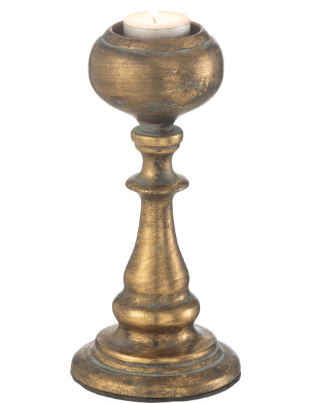 Bougeoir sur pied vintage Hauteur 21 cm en Métal Doré Vieilli Rem - 2