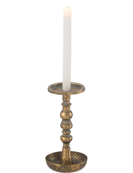 Bougeoir style vintage Hauteur 23 cm en Métal Doré Vieilli Jere - 3