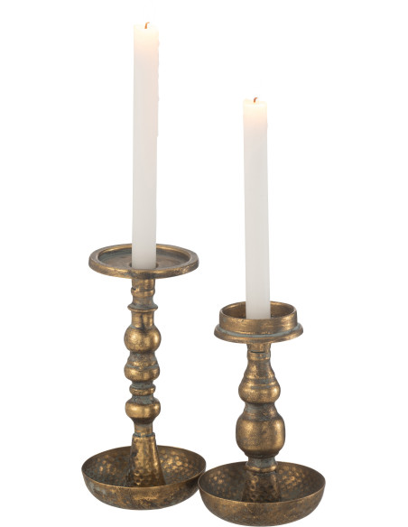 Bougeoir style vintage Hauteur 23 cm en Métal Doré Vieilli Jere - 5