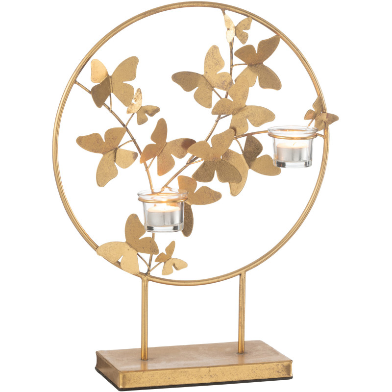 Photophore original Papillons 2 bougies Hauteur 46 cm en Métal Doré Fly - 1