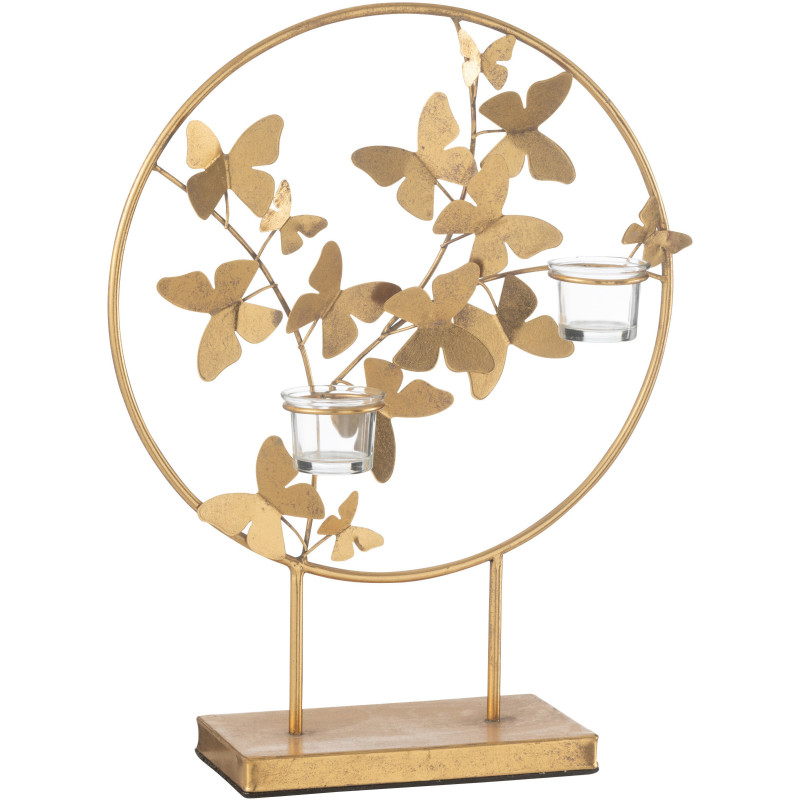 Photophore original Papillons 2 bougies Hauteur 46 cm en Métal Doré Fly - 2