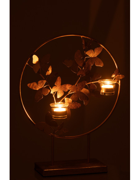 Photophore original Papillons 2 bougies Hauteur 46 cm en Métal Doré Fly - 3