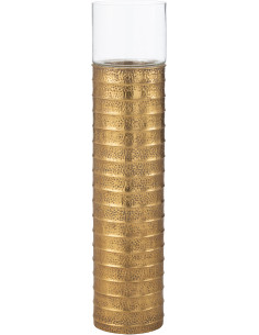 Photophore moderne Pilier XXL Hauteur 108 cm en Métal Doré Verre Transparent Ulyren - 1