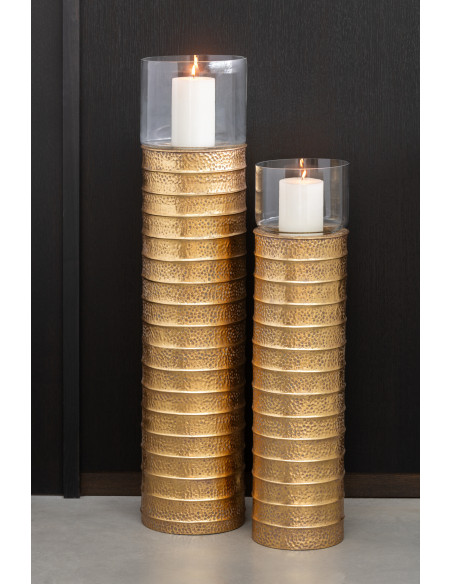 Photophore moderne Pilier XXL Hauteur 108 cm en Métal Doré Verre Transparent Ulyren - 2