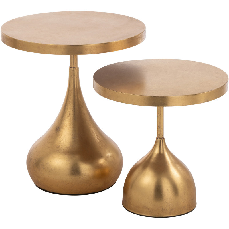 Table basse gigogne moderne Ronde en Métal Doré Goutte (Lot de 2) - 1