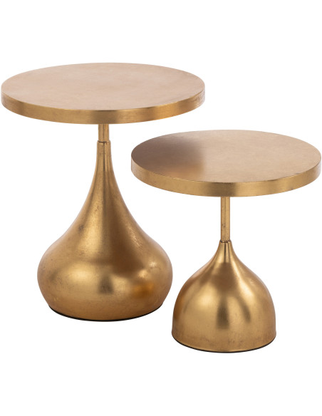 Table basse gigogne moderne Ronde en Métal Doré Goutte (Lot de 2) - 1