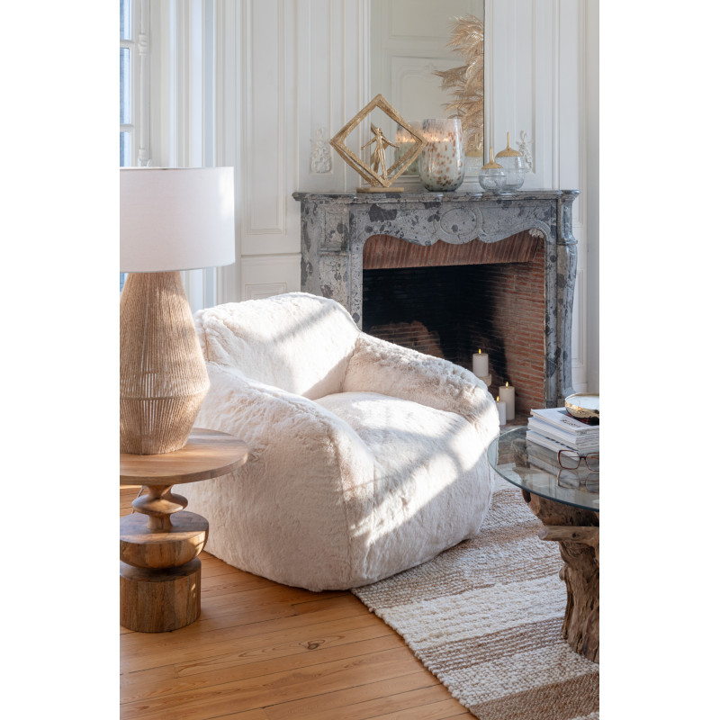 Fauteuil original poils long en Tissu Blanc crème Cutie J-Line - 2