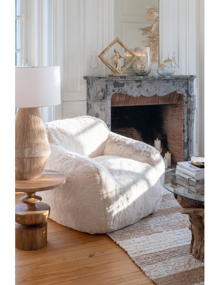 Fauteuil original poils long en Tissu Blanc crème Cutie J-Line - 2