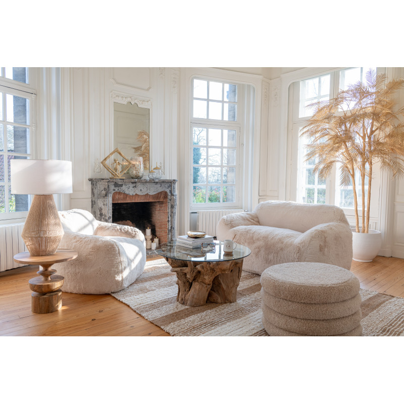 Fauteuil original poils long en Tissu Blanc crème Cutie J-Line - 8