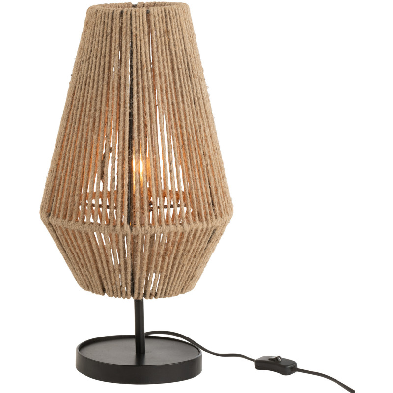 Lampe à poser balinaise en Jute Naturel Métal Noir Cone - 1