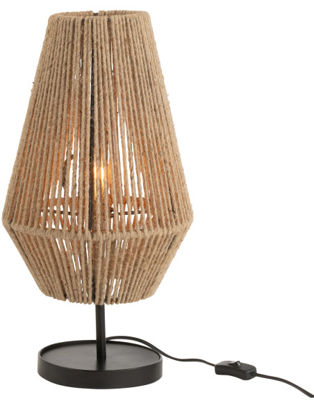 Lampe à poser balinaise en Jute Naturel Métal Noir Cone - 1