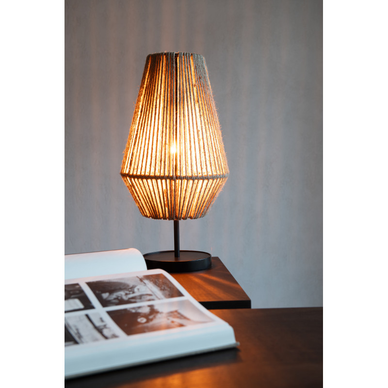 Lampe à poser balinaise en Jute Naturel Métal Noir Cone - 2