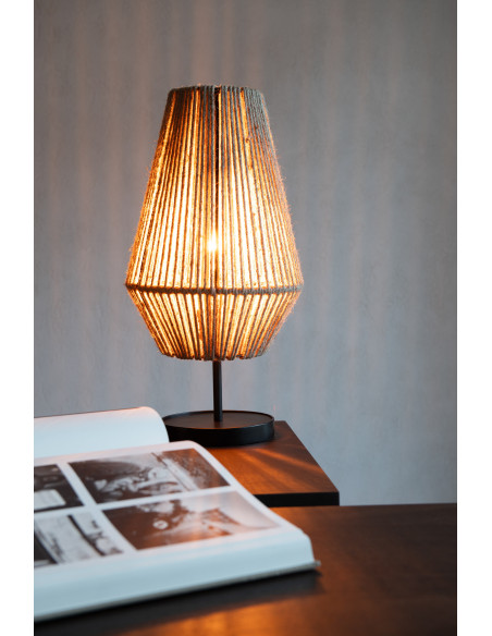 Lampe à poser balinaise en Jute Naturel Métal Noir Cone - 2