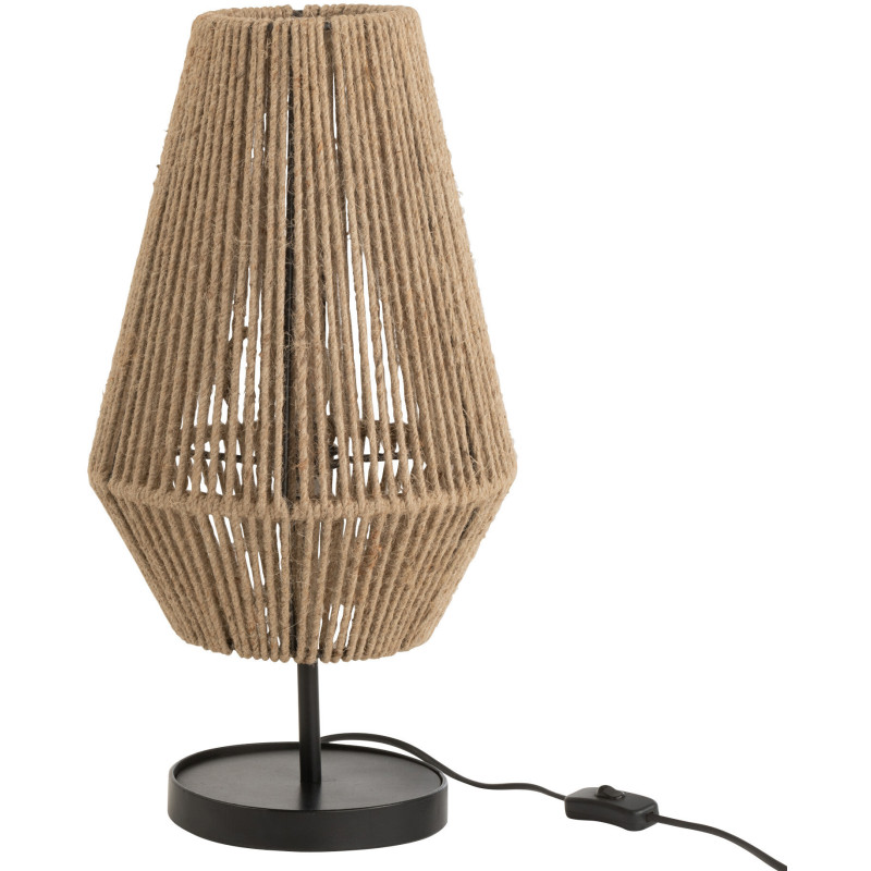 Lampe à poser balinaise en Jute Naturel Métal Noir Cone - 3