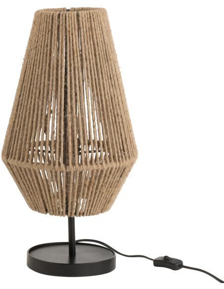 Lampe à poser balinaise en Jute Naturel Métal Noir Cone - 3