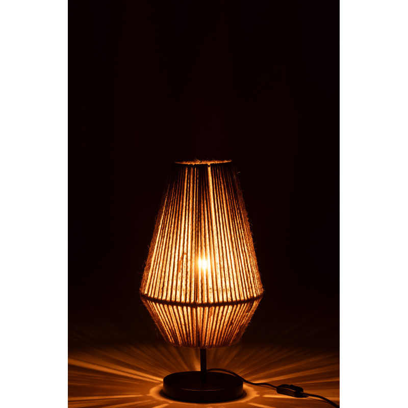 Lampe à poser balinaise en Jute Naturel Métal Noir Cone - 4