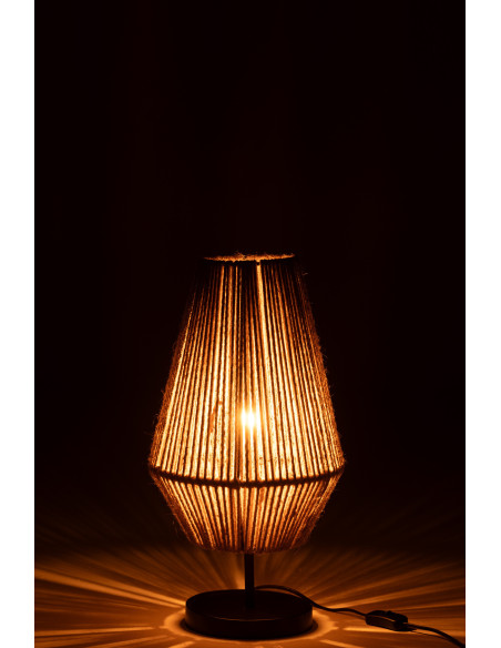 Lampe à poser balinaise en Jute Naturel Métal Noir Cone - 4