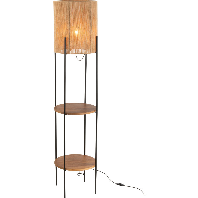 Lampadaire original avec 2 étagères Hauteur 160 cm en Bois de manguier Jute Naturel Métal Noir Mangu - 1