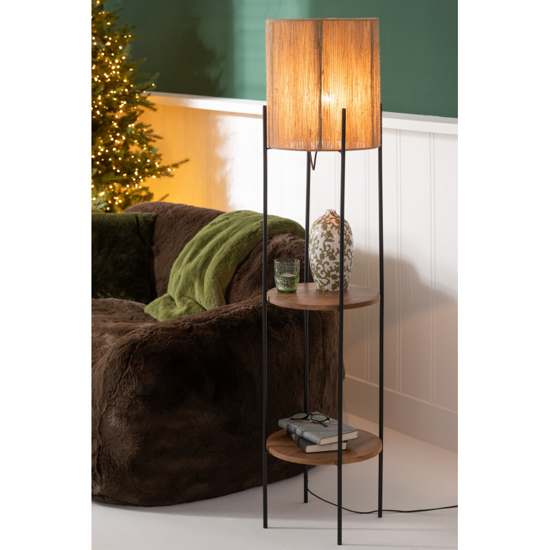 Lampadaire original avec 2 étagères Hauteur 160 cm en Bois de manguier Jute Naturel Métal Noir Mangu - 2