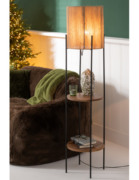 Lampadaire original avec 2 étagères Hauteur 160 cm en Bois de manguier Jute Naturel Métal Noir Mangu - 2