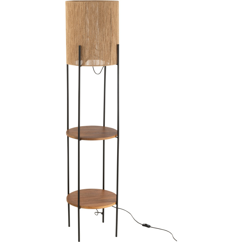 Lampadaire original avec 2 étagères Hauteur 160 cm en Bois de manguier Jute Naturel Métal Noir Mangu - 3