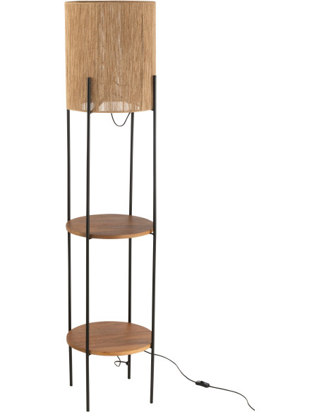 Lampadaire original avec 2 étagères Hauteur 160 cm en Bois de manguier Jute Naturel Métal Noir Mangu - 3