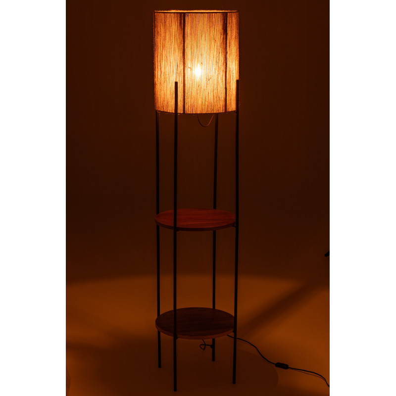 Lampadaire original avec 2 étagères Hauteur 160 cm en Bois de manguier Jute Naturel Métal Noir Mangu - 4
