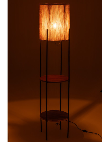 Lampadaire original avec 2 étagères Hauteur 160 cm en Bois de manguier Jute Naturel Métal Noir Mangu - 4