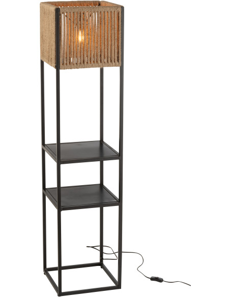 Lampadaire original avec 2 étagères Hauteur 133 cm en Jute Naturel Métal Noir Hylan - 1