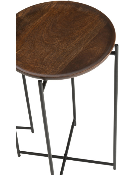 Table d'appoint gigogne moderne Ronde en Bois de manguier Marron Métal Noir Kynara (Lot de 2) - 5
