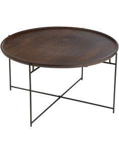 Table basse moderne Ronde en Bois de manguier Marron Métal Noir Kynara - 1
