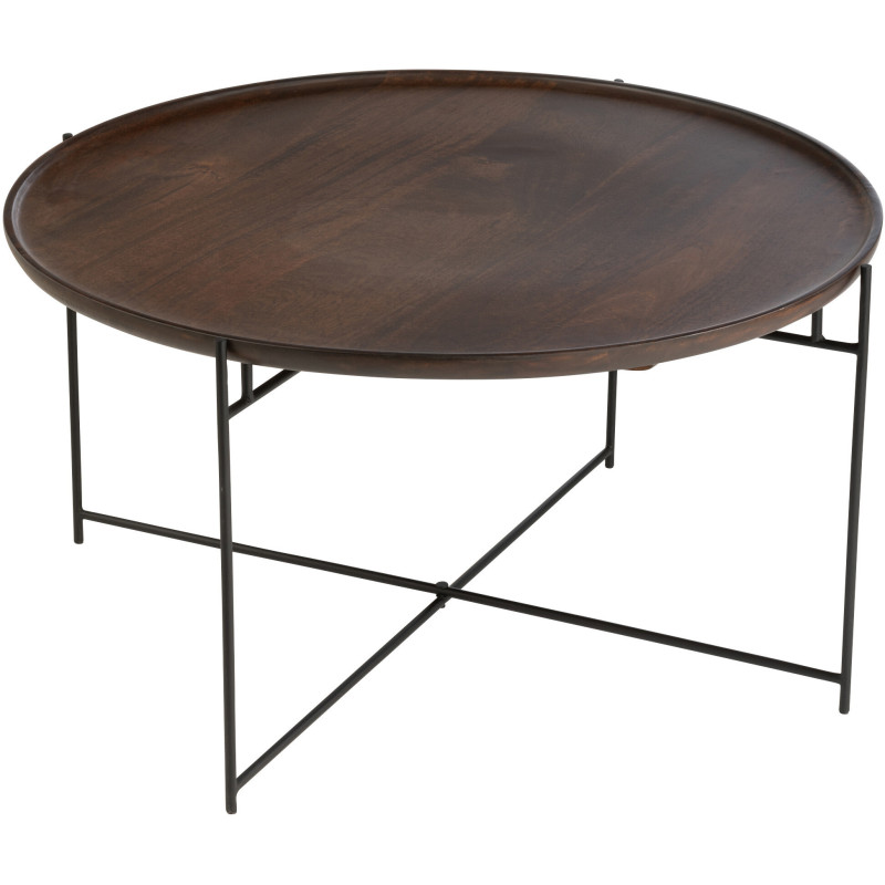 Table basse moderne Ronde en Bois de manguier Marron Métal Noir Kynara - 1