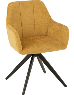 Fauteuil de table moderne pivotant en Tissu acrylique Jaune ocre Métal Noir Louna - 1