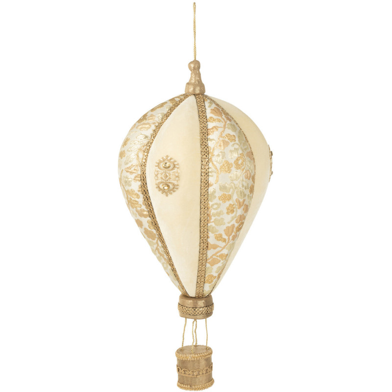 Décoration à suspendre Montgolfière Hauteur 58 cm en Tissu Polymousse Blanc crème Doré Joneth - 1