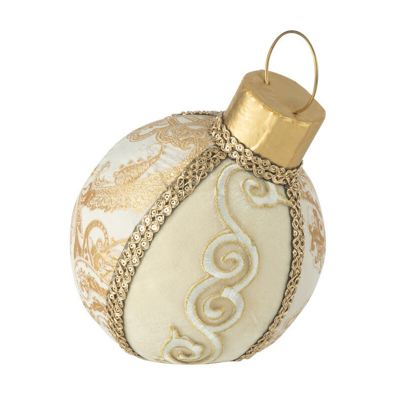 Boule de Noël déco à poser Hauteur 20 cm en Tissu Polymousse Blanc crème Doré Sirina - 1