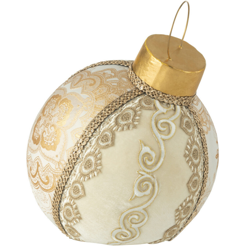 Boule de Noël déco à poser XL Hauteur 35 cm en Tissu Polymousse Blanc crème Doré Sirina - 1