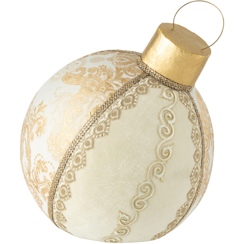 Boule de Noël déco à poser XXL Hauteur 51 cm en Tissu Polymousse Blanc crème Doré Sirina - 1