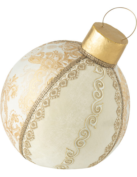 Boule de Noël déco à poser XXL Hauteur 51 cm en Tissu Polymousse Blanc crème Doré Sirina - 1