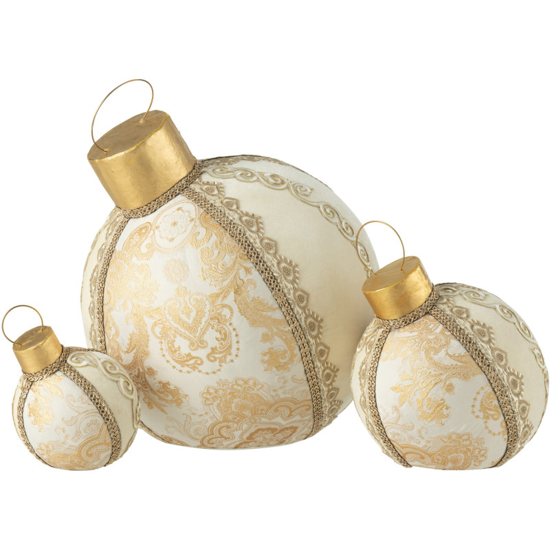 Boule de Noël déco à poser XXL Hauteur 51 cm en Tissu Polymousse Blanc crème Doré Sirina - 2