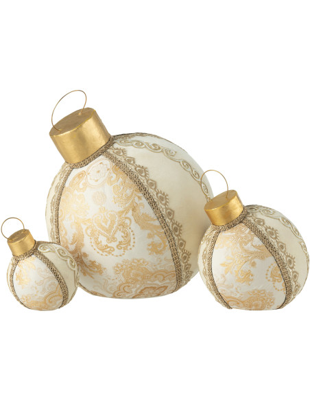 Boule de Noël déco à poser XXL Hauteur 51 cm en Tissu Polymousse Blanc crème Doré Sirina - 2