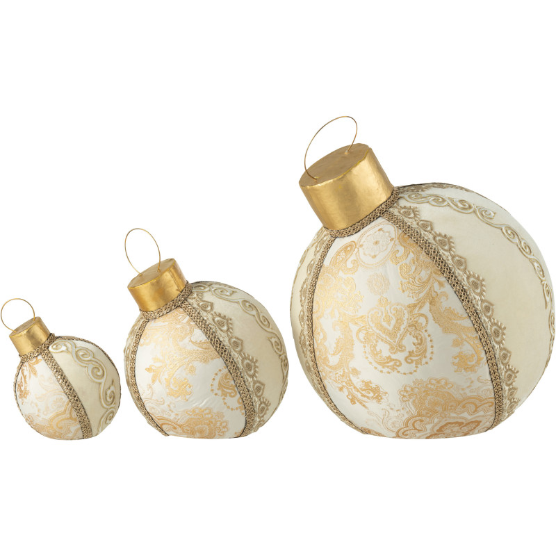Boule de Noël déco à poser XXL Hauteur 51 cm en Tissu Polymousse Blanc crème Doré Sirina - 3