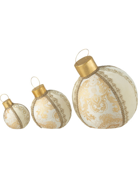 Boule de Noël déco à poser XXL Hauteur 51 cm en Tissu Polymousse Blanc crème Doré Sirina - 3