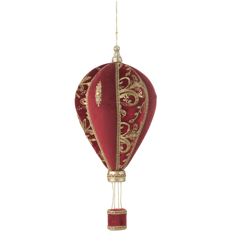 Décoration à suspendre Montgolfière Hauteur 58 cm en Tissu Polymousse Rouge Doré Joneth - 1