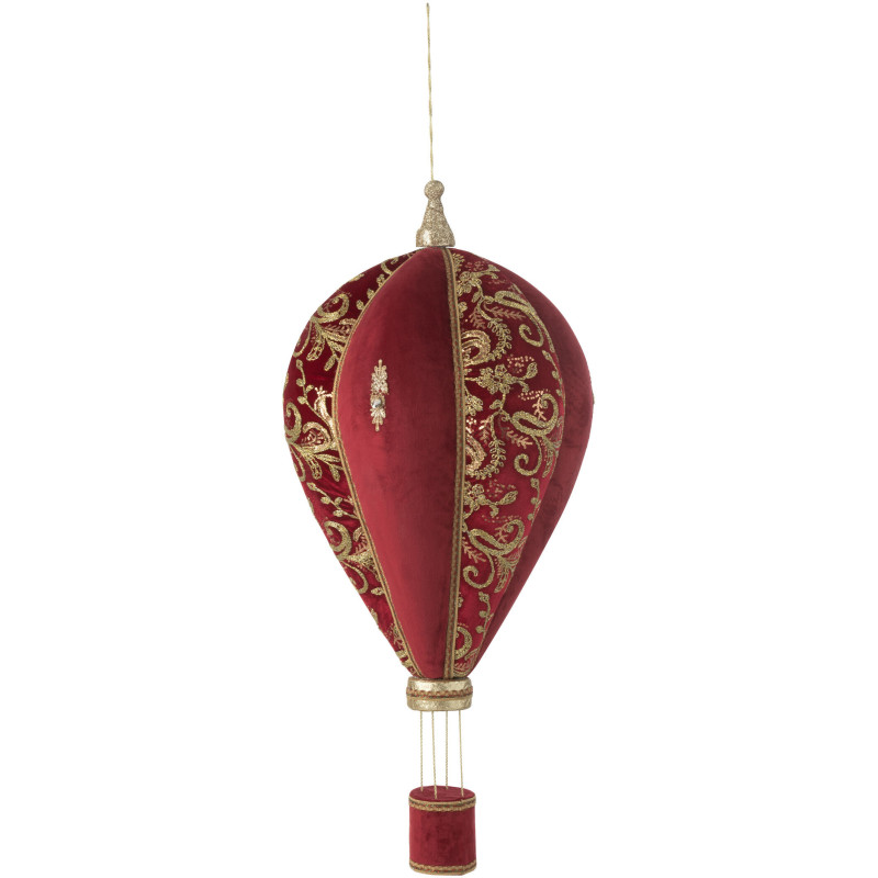 Décoration à suspendre Montgolfière XL Hauteur 90 cm en Tissu Polymousse Rouge Doré Joneth - 1