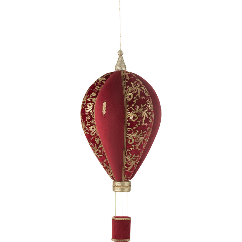 Décoration à suspendre Montgolfière XXL Hauteur 125 cm en Tissu Polymousse Rouge Doré Joneth - 1