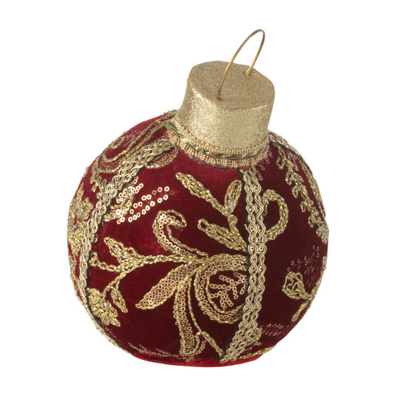 Boule de Noël déco à poser Hauteur 20 cm en Tissu Polymousse Rouge Doré Sirina - 1