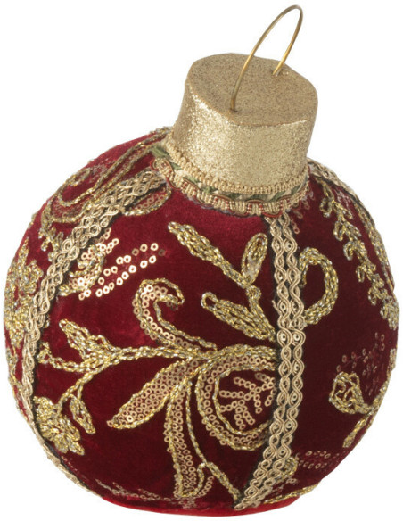 Boule de Noël déco à poser Hauteur 20 cm en Tissu Polymousse Rouge Doré Sirina - 1
